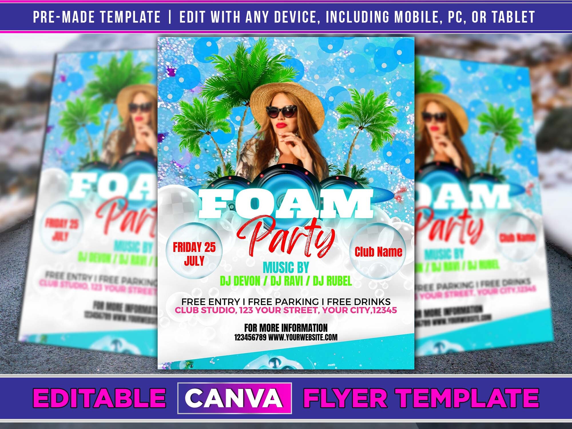 Foam Party Flyer Editable Canva Template US Letter Size. Etsy