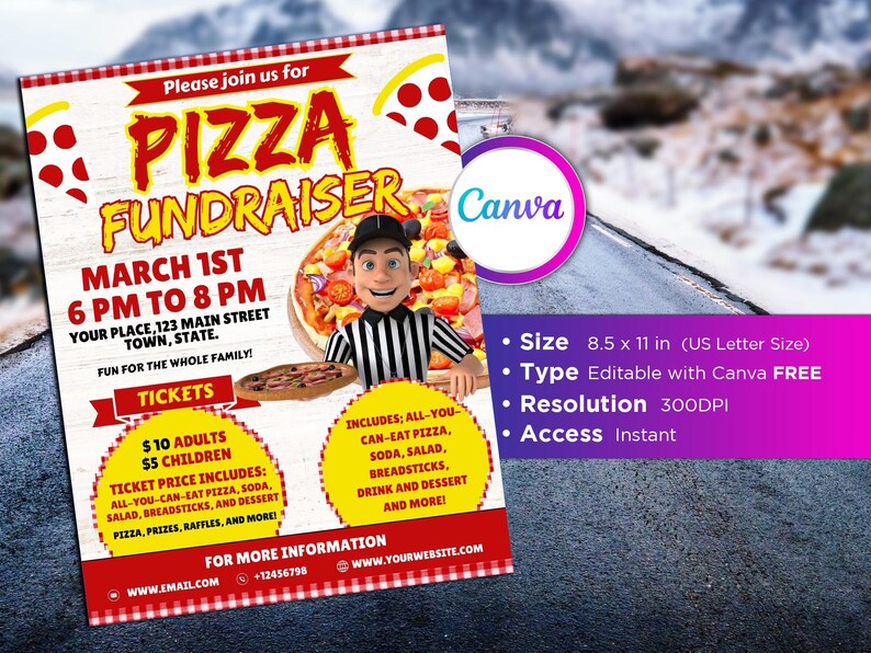 Pizza Fundraiser Flyer Editable Canva Template US Letter Size. - Etsy