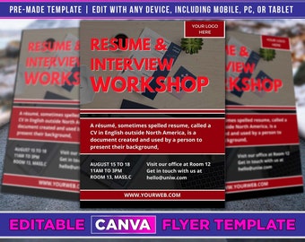 Resume Writing Flyer Editable Canva Template US Letter Size.
