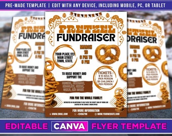 Pretzel Fundraiser Flyer Editable Canva Template US Letter Size.