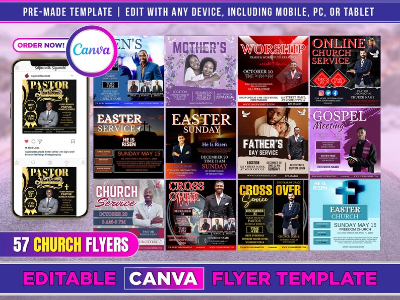 Church Flyer Bundle Canva Template for DIY Social Media Etsy Church Flyer Bundle Canva Template for DIY Social Media Etsy