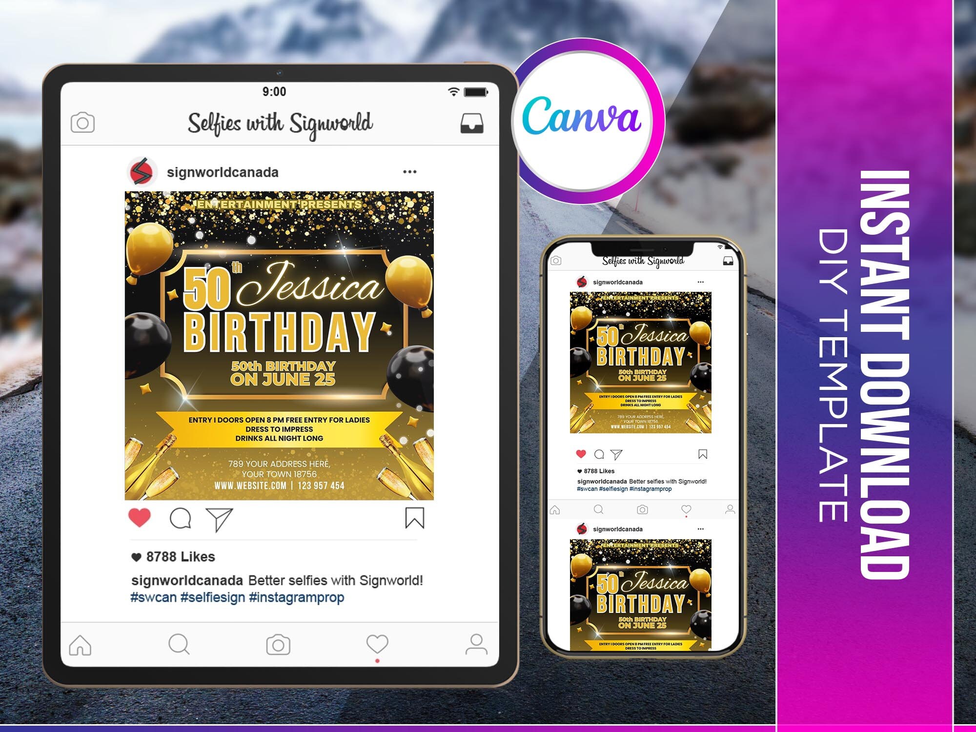 50th Birthday Party Flyer Canva Template for DIY Social Media Marketing ...