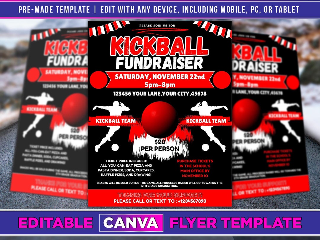 Kickball Fundraiser Flyer Editable Canva Template US Letter Size. Etsy