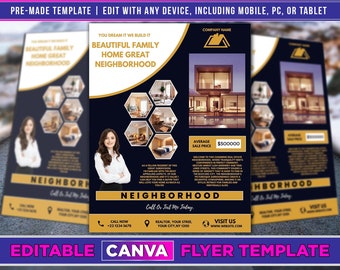 Neighborhood Realtor Flyer Canva Template, Property Listings, Open House Flyers, Agent Introduction Flyer, and Essential Flyer for Realtors