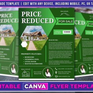 Price Reduced Real Estate flyer Canva Template, Property Listings, Open House Flyers, Agent Flyer, & Essential Flyer for Realtors