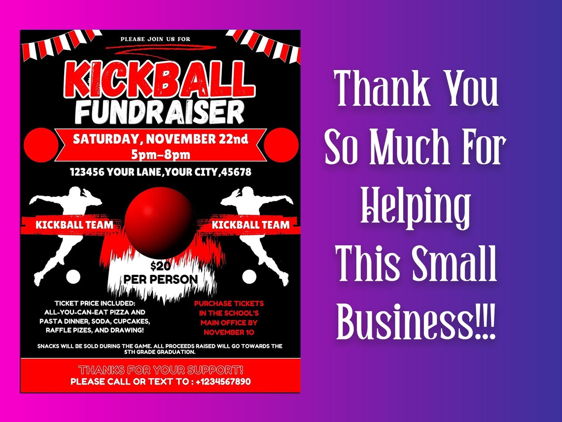 Kickball Fundraiser Flyer Editable Canva Template US Letter Size. Etsy