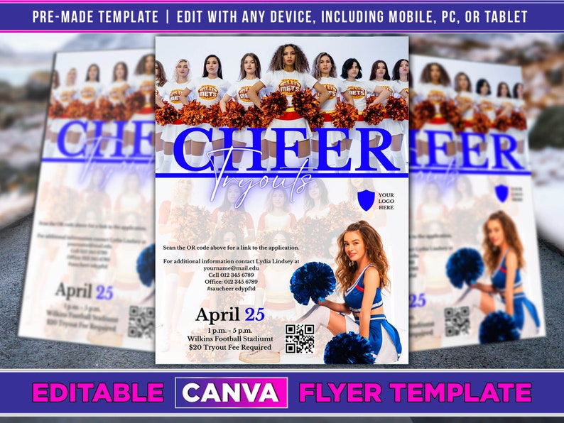 Cheerleading Flyer Bundle Canva Template. Etsy