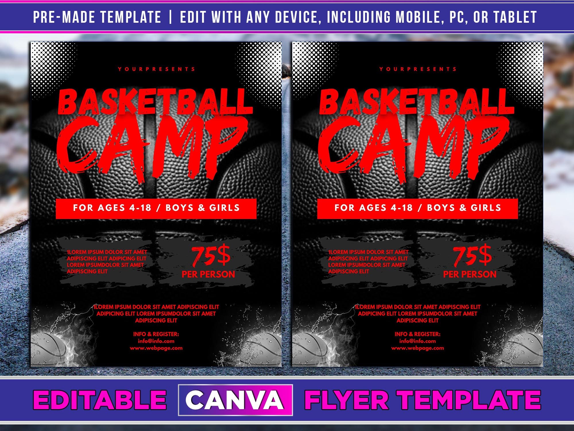 Basketball Camp Flyer Editable Canva Template. - Etsy