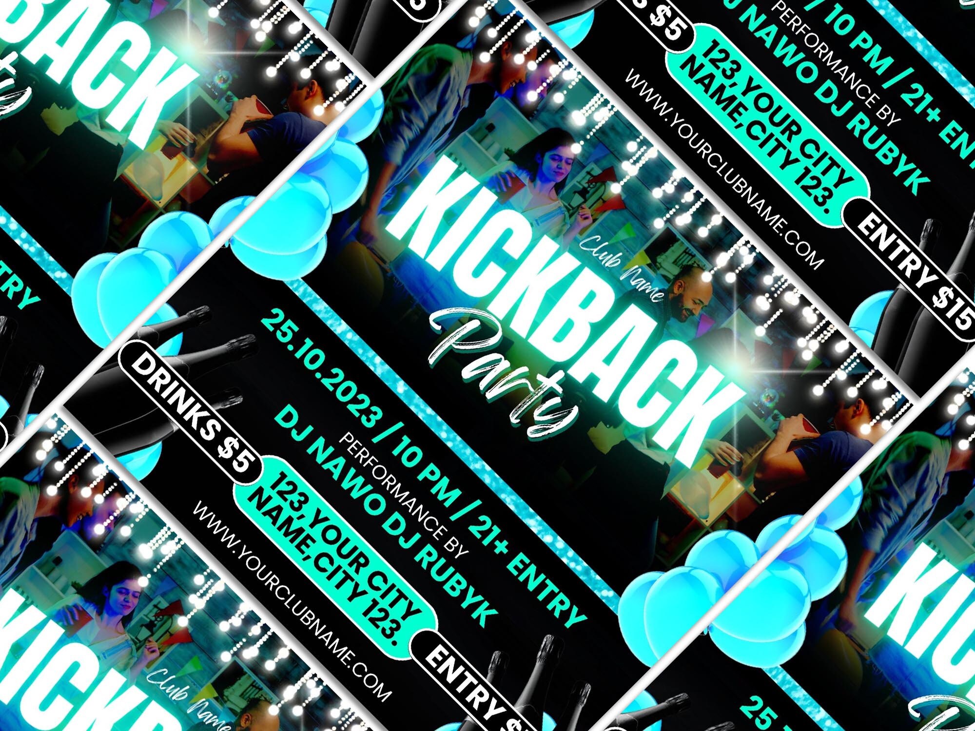 Kickback Party Flyer Canva Template for DIY Social Media Marketing. Etsy