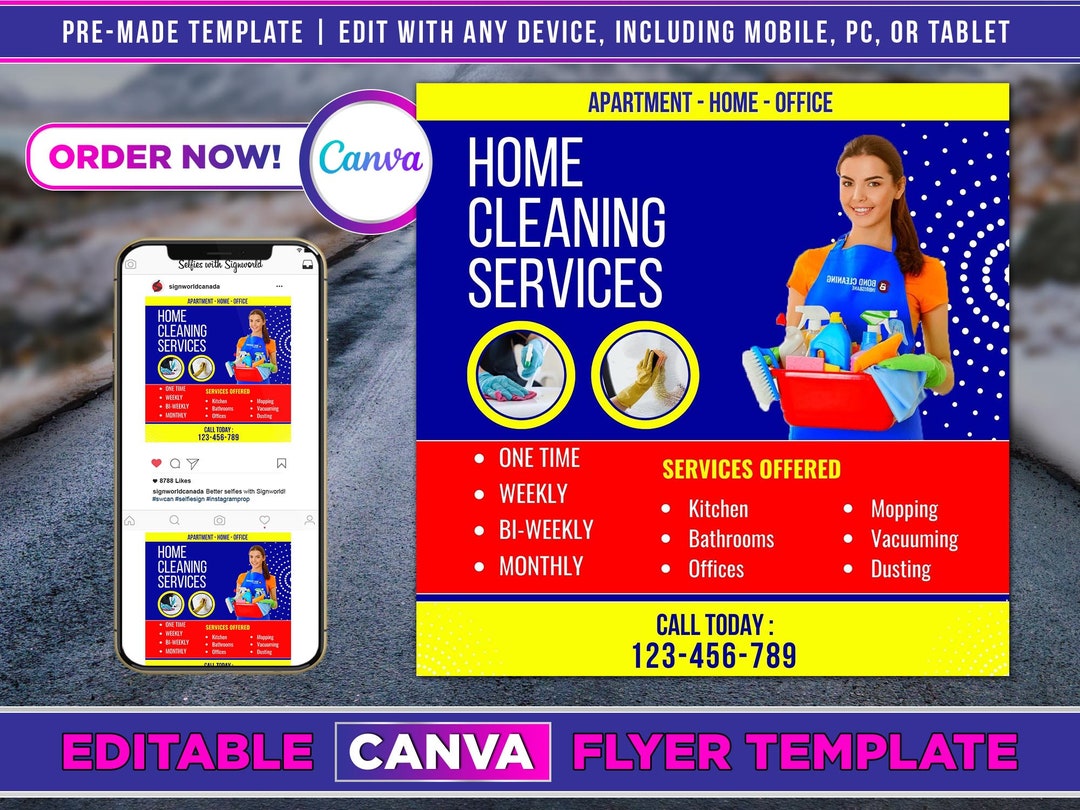 Cleaning Lady Flyer Canva Template for DIY Social Media Marketing. Etsy