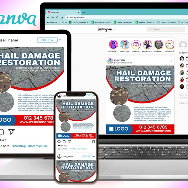 Hail Damage Restoration Flyer Canva Template for DIY Social Media Marketing.