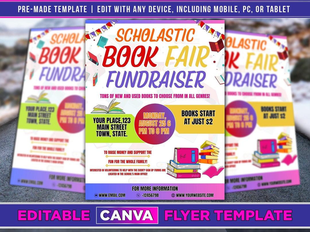 Scholastic Book Fair Fundraiser Flyer Editable Canva Template Etsy