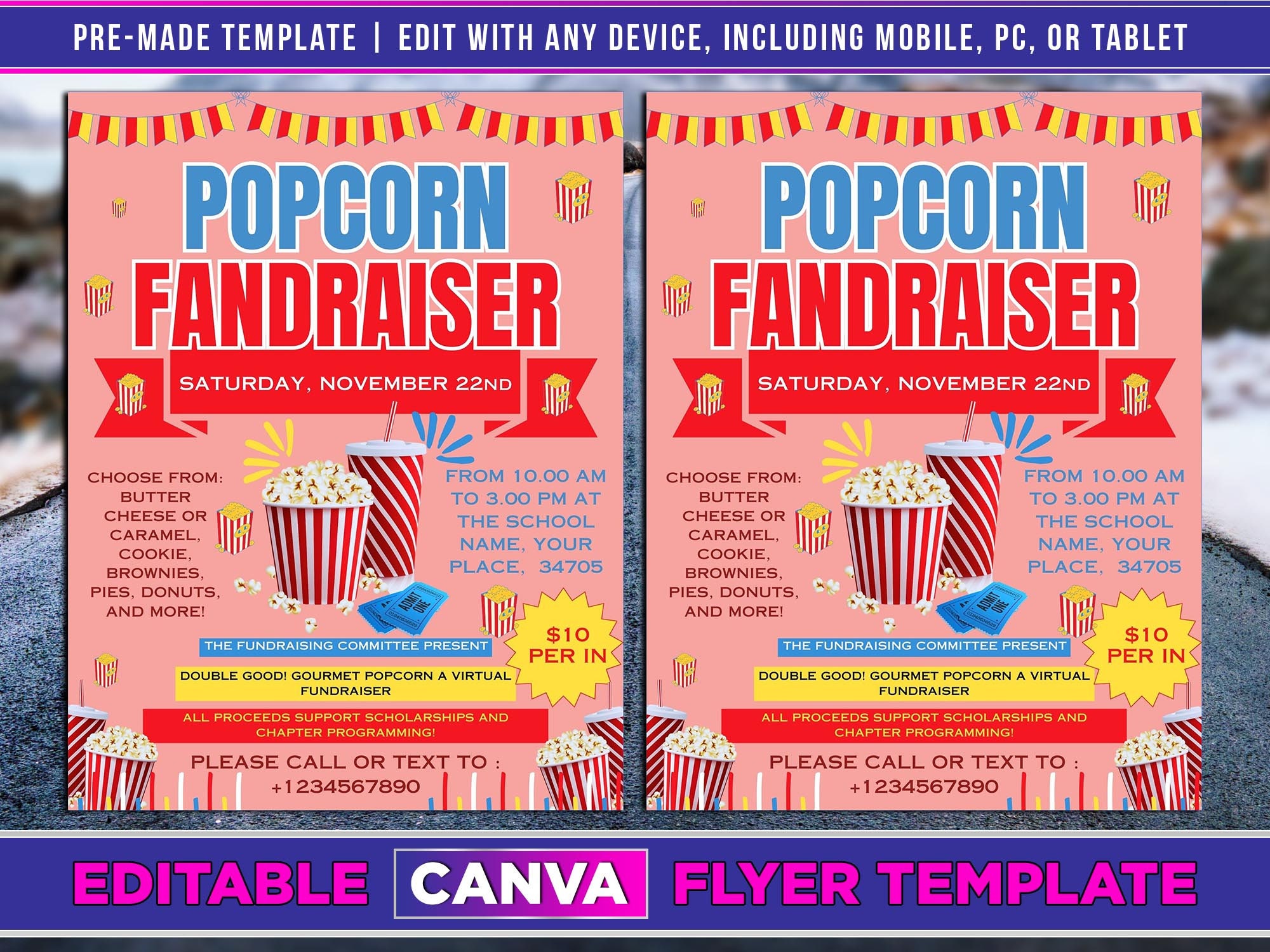 Popcorn Fundraiser Flyer Editable Canva Template US (Download Now) Etsy