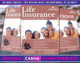 Life Insurance Flyer Editable Canva Template US Letter Size.