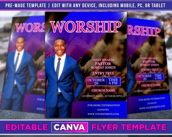 Worship Flyer Editable Canva Template US Letter Size.