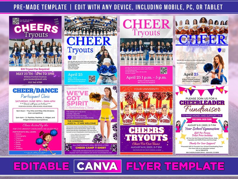 Cheerleading Flyer Bundle Canva Template. Etsy