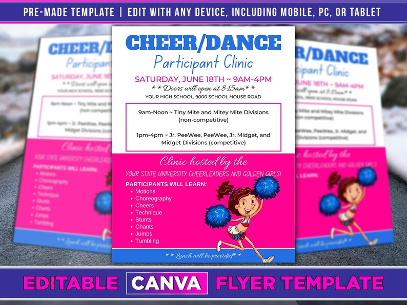 Cheerleading Flyer Bundle Canva Template. Etsy