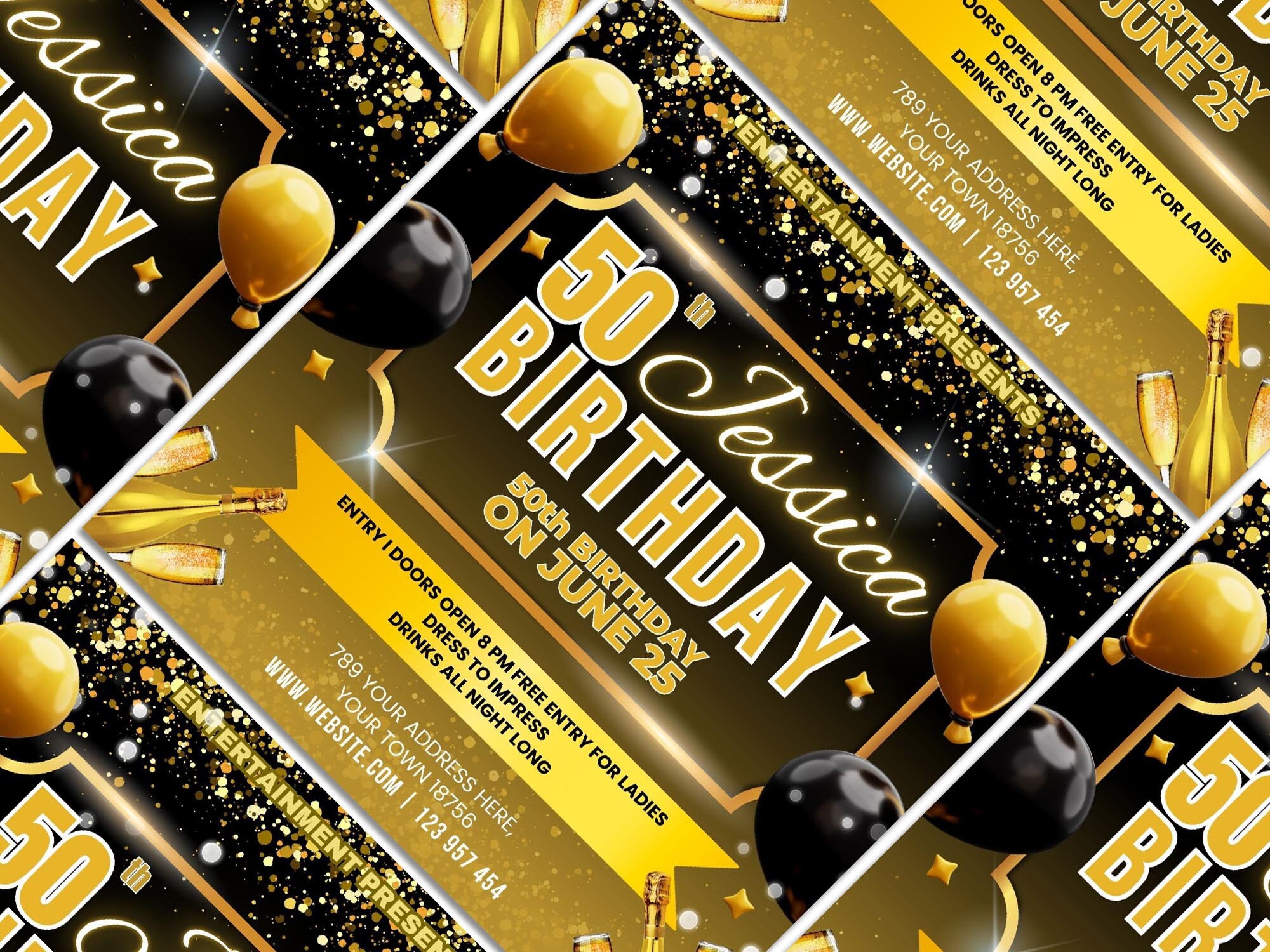 50th Birthday Party Flyer Canva Template for DIY Social Media Marketing ...