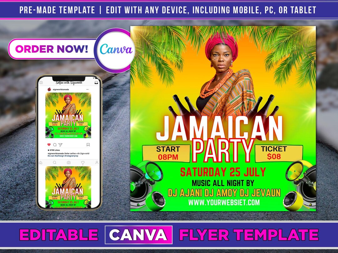Jamaican Party Flyer Canva Template for DIY Social Media Marketing. - Etsy