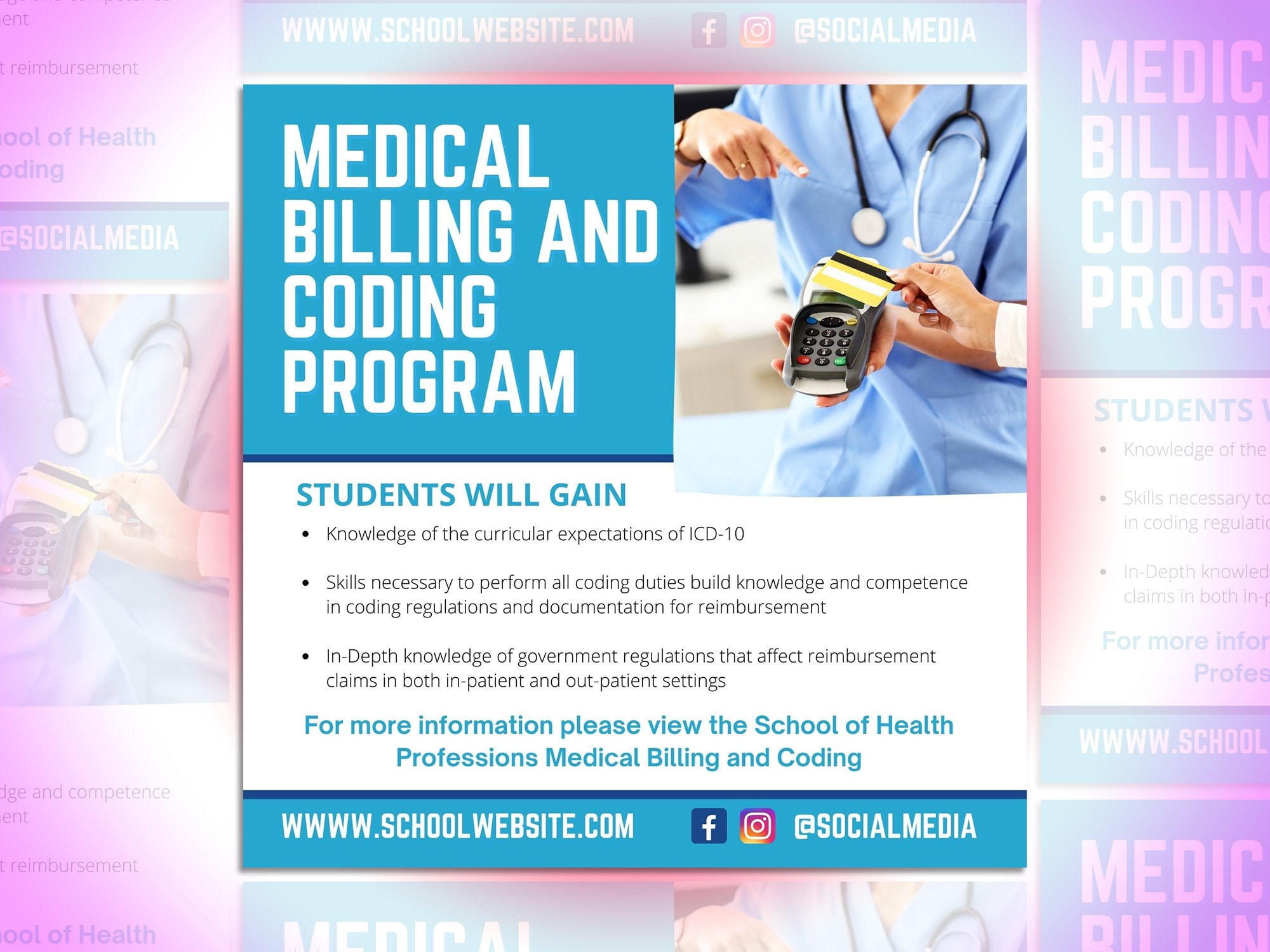 Medical Billing Training Flyer Canva Template For DIY Social Media mental-health-codes-cheat-sheet-dsm-5-code-clinical-terms-reference