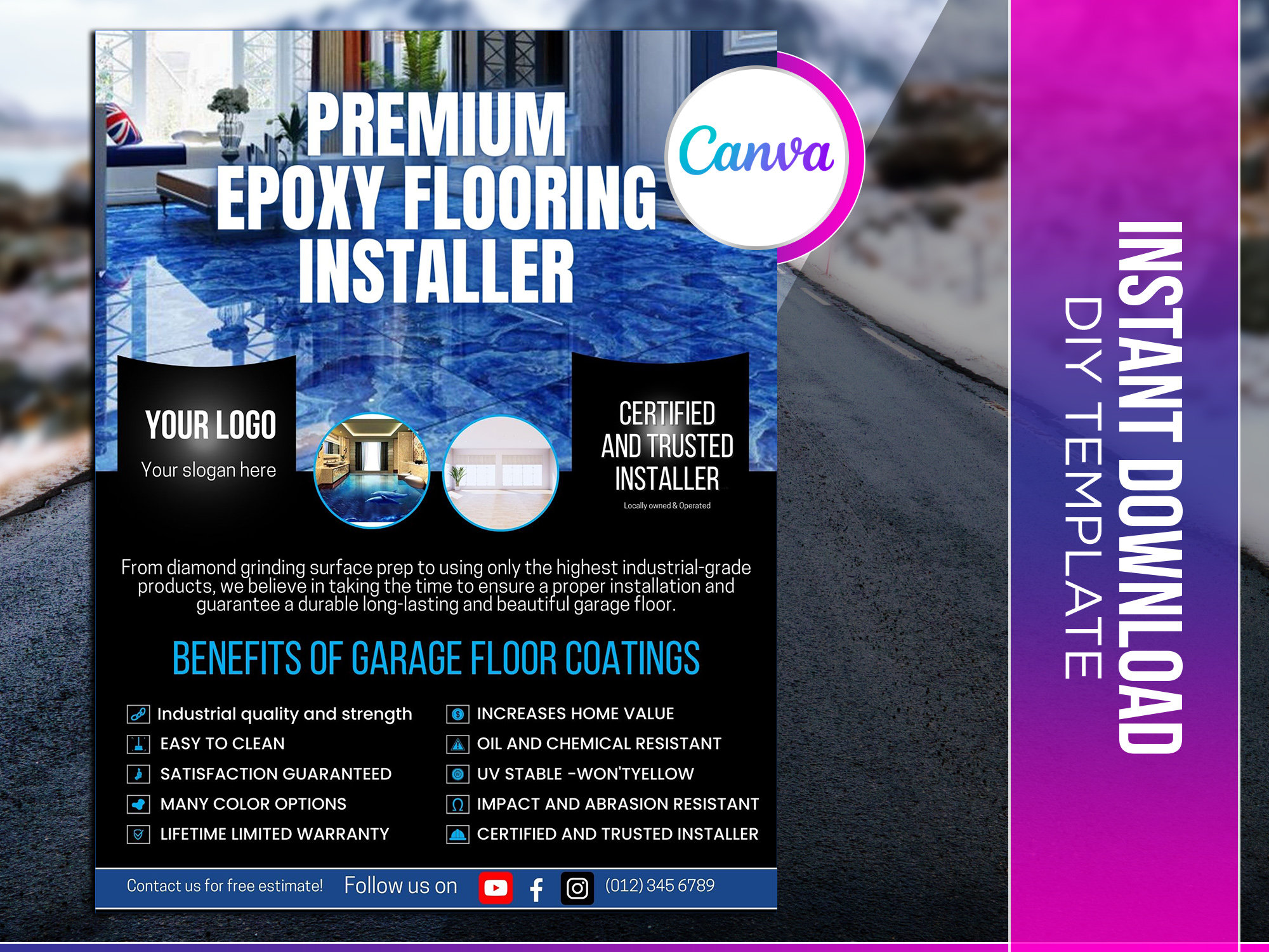 Epoxy Flooring Flyer Editable Canva Template US Letter Size. Etsy