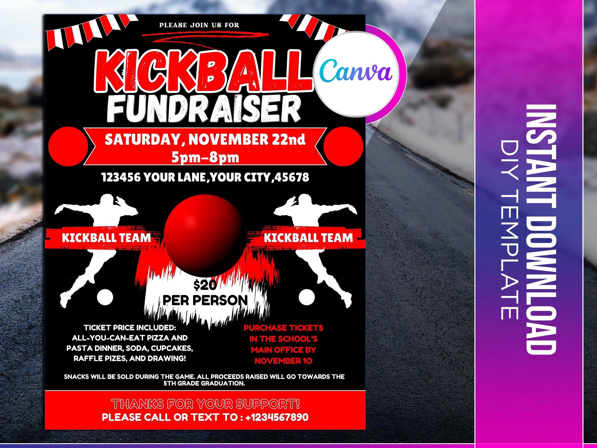 Kickball Fundraiser Flyer Editable Canva Template US Letter Size. Etsy