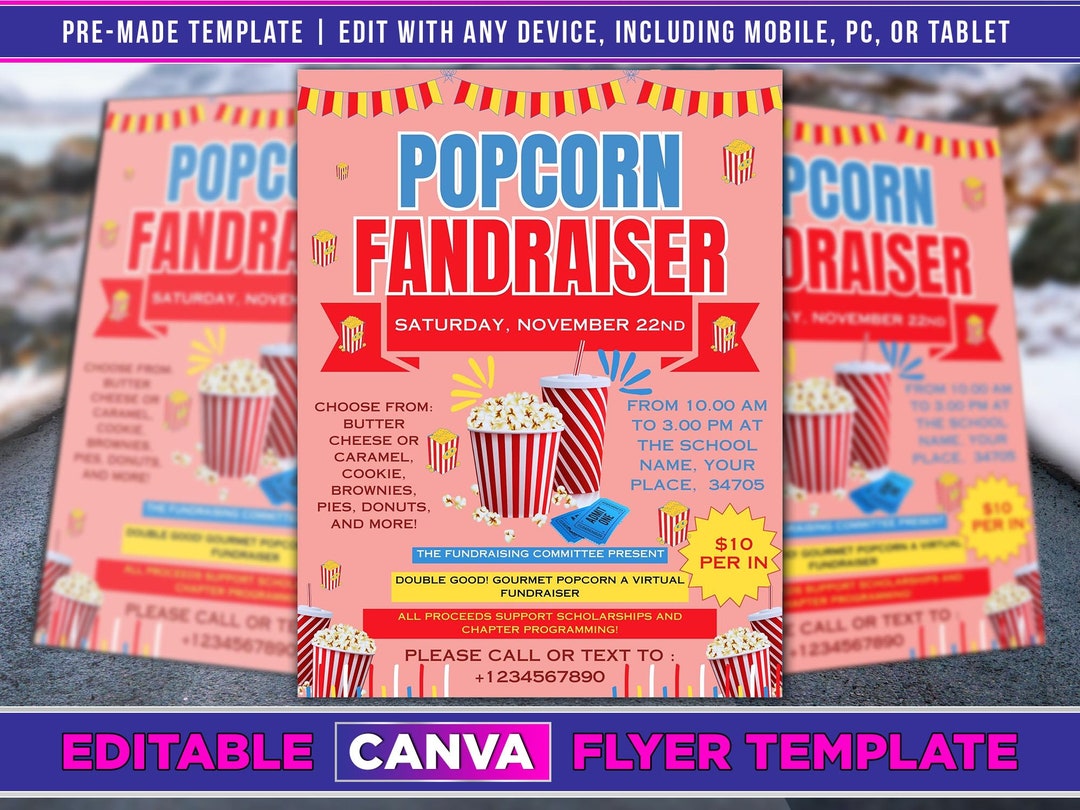 Popcorn Fundraiser Flyer Editable Canva Template US (Download Now) Etsy