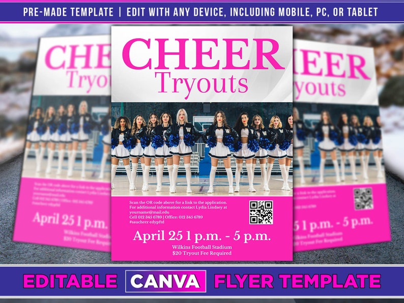 Cheerleading Flyer Bundle Canva Template. Etsy