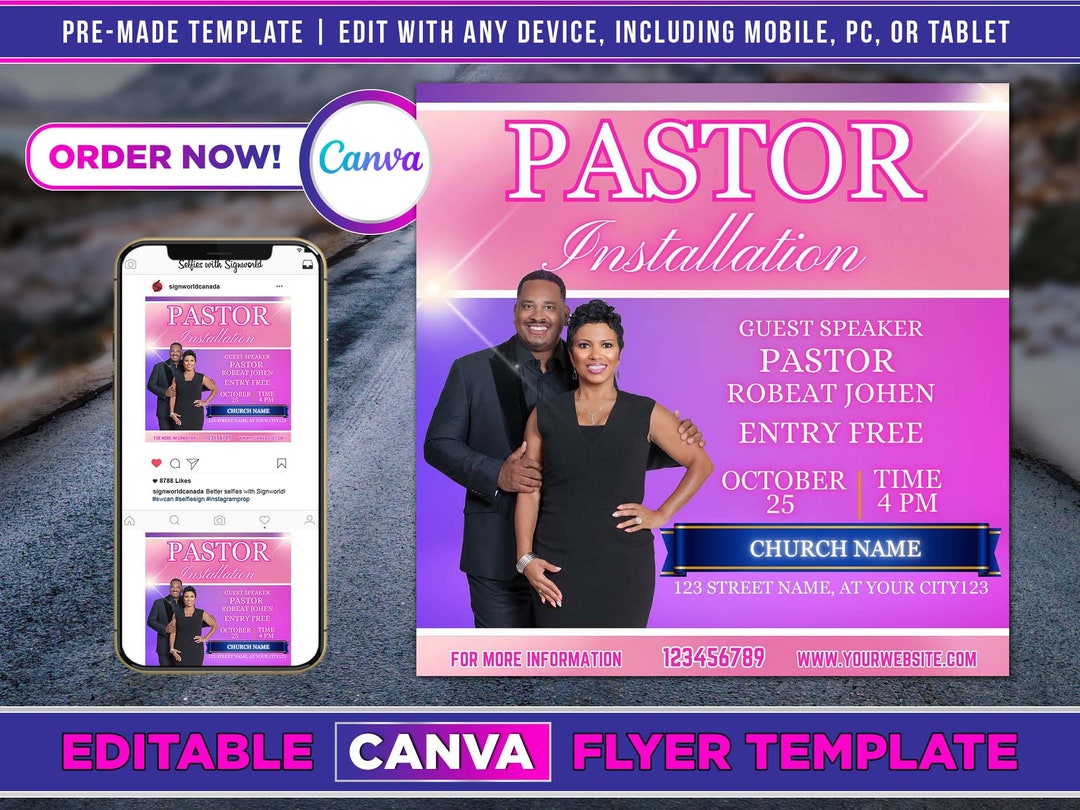 Pastor Installation Flyer Canva Template for DIY Social Media Etsy