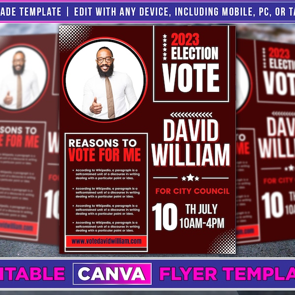 Election Campaign Flyer Editable Canva Template US Letter Size.