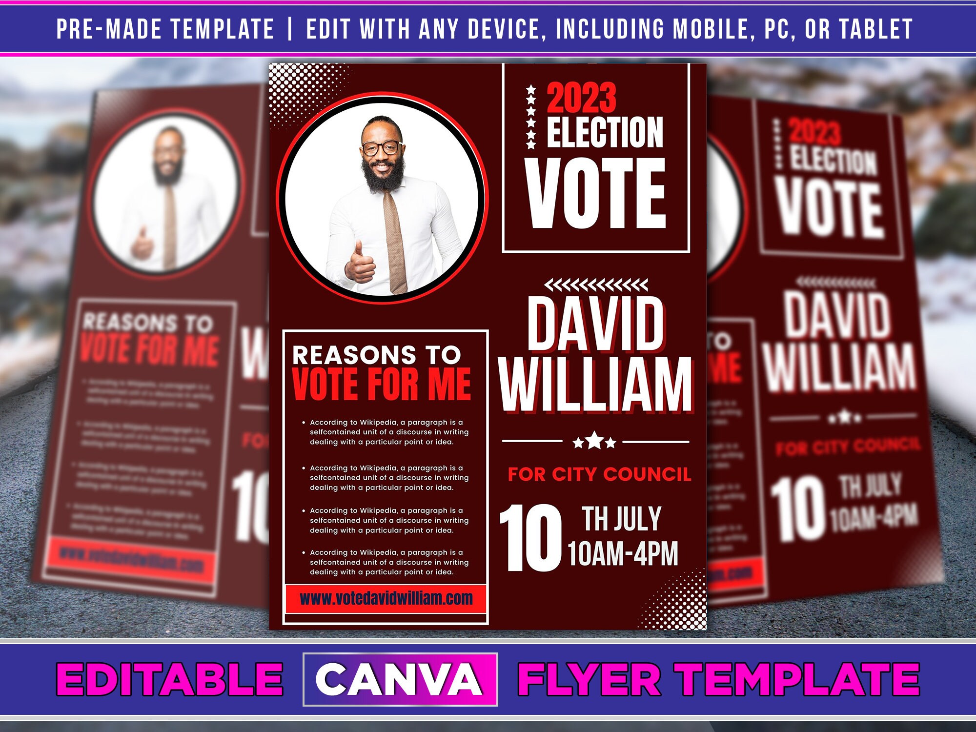 Election Campaign Flyer Editable Canva Template US Letter Etsy
