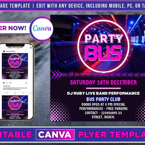 Party Bus Flyer Template Etsy Party Bus Flyer Template Etsy