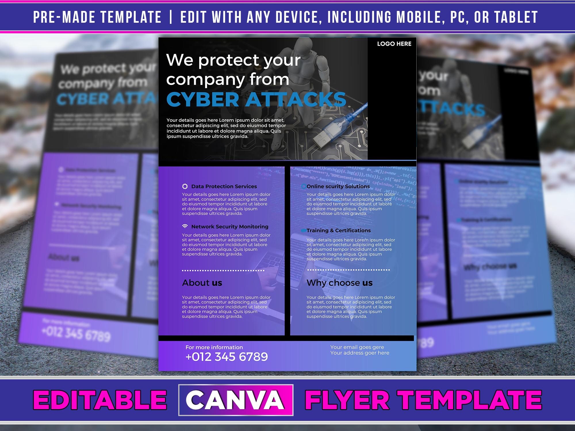 Cyber Security Flyer Editable Canva Template US Letter Size. - Etsy