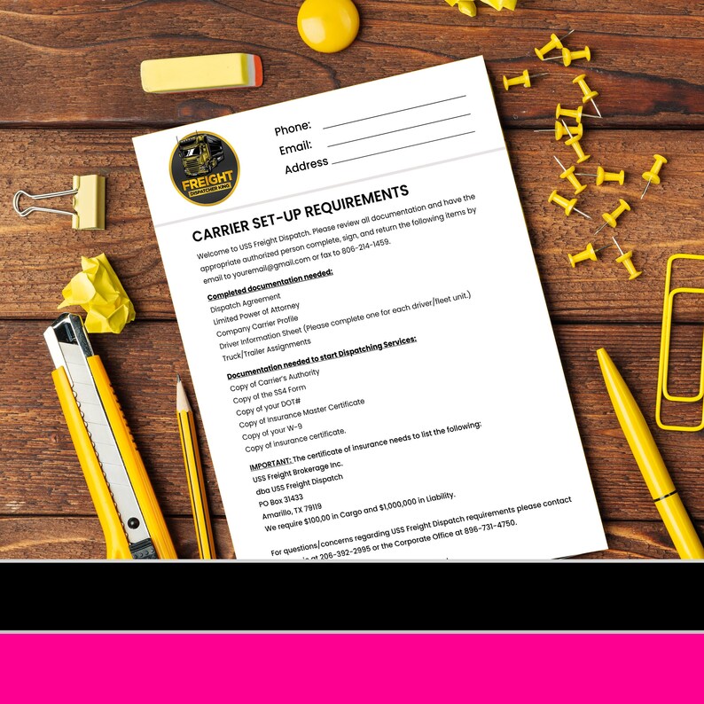 Freight Dispatcher Carrier Setup Requirement Form PDF and Editable