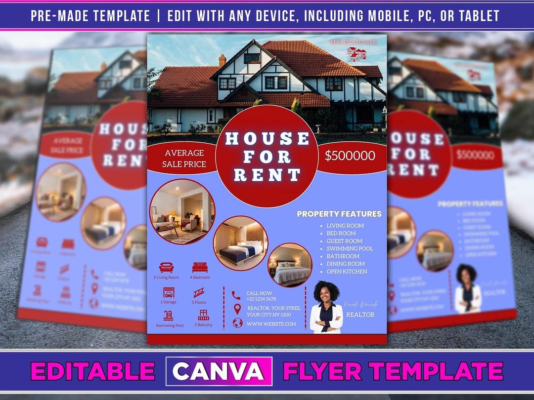 House for Rent Flyer Canva Template, Property Listings, Open House