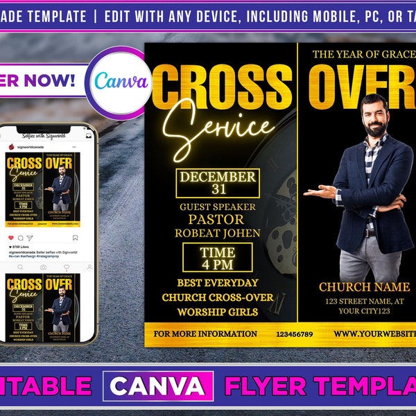 Crossover Service Flyer Canva Template For DIY Social Media Marketing.