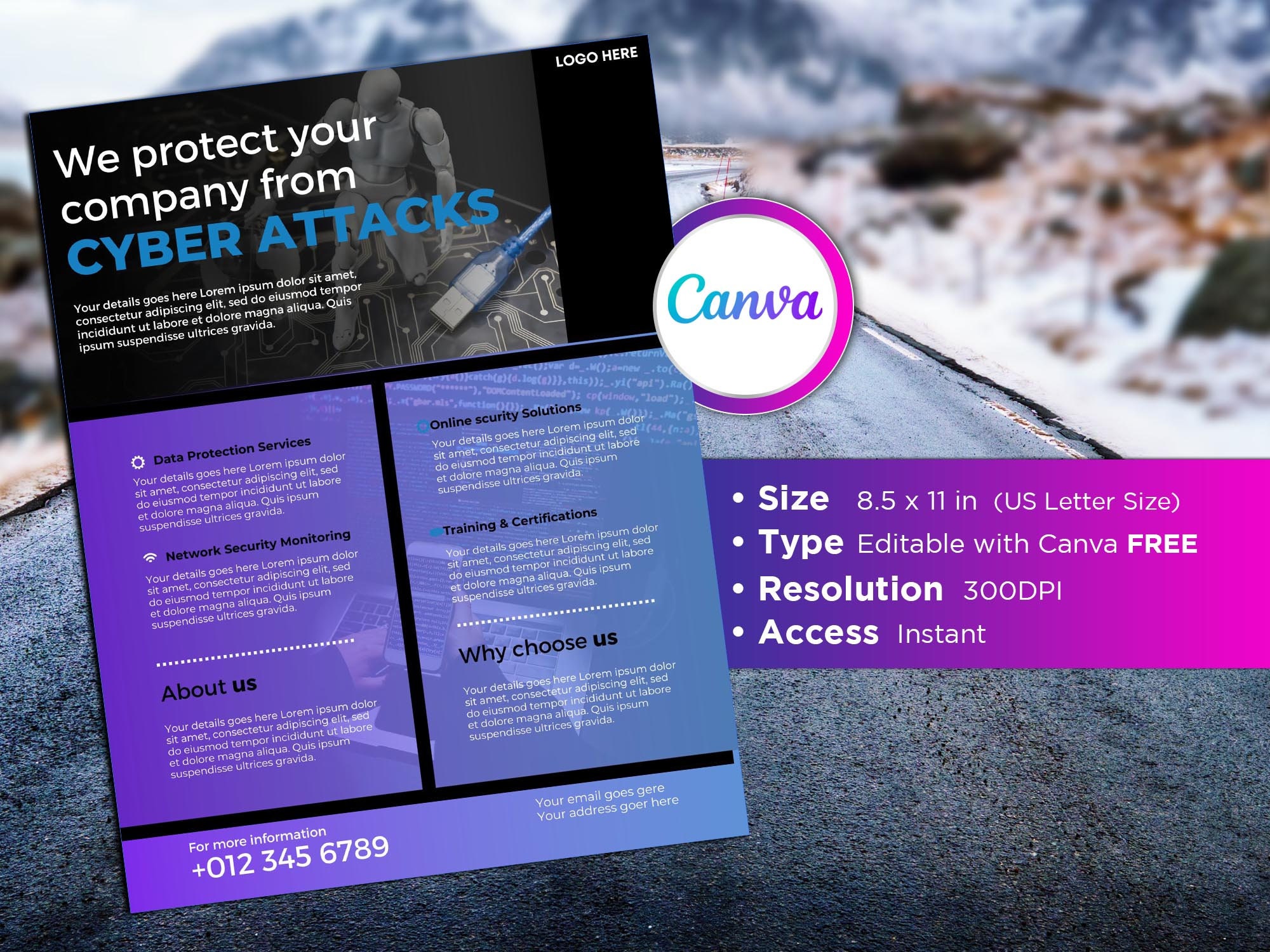 Cyber Security Flyer Editable Canva Template US Letter Size. - Etsy