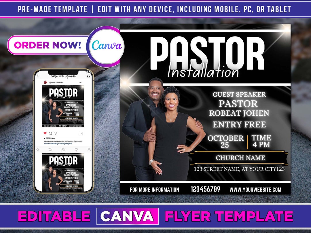Pastor Installation Flyer Canva Template for DIY Social Media Etsy