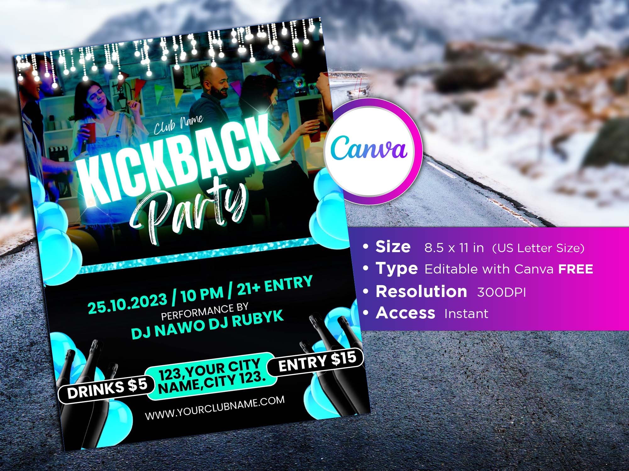 Kickback Party Flyer Editable Canva Template US Letter Size. Etsy