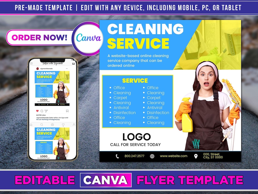Janitorial Flyer Canva Template for DIY Social Media Marketing. - Etsy