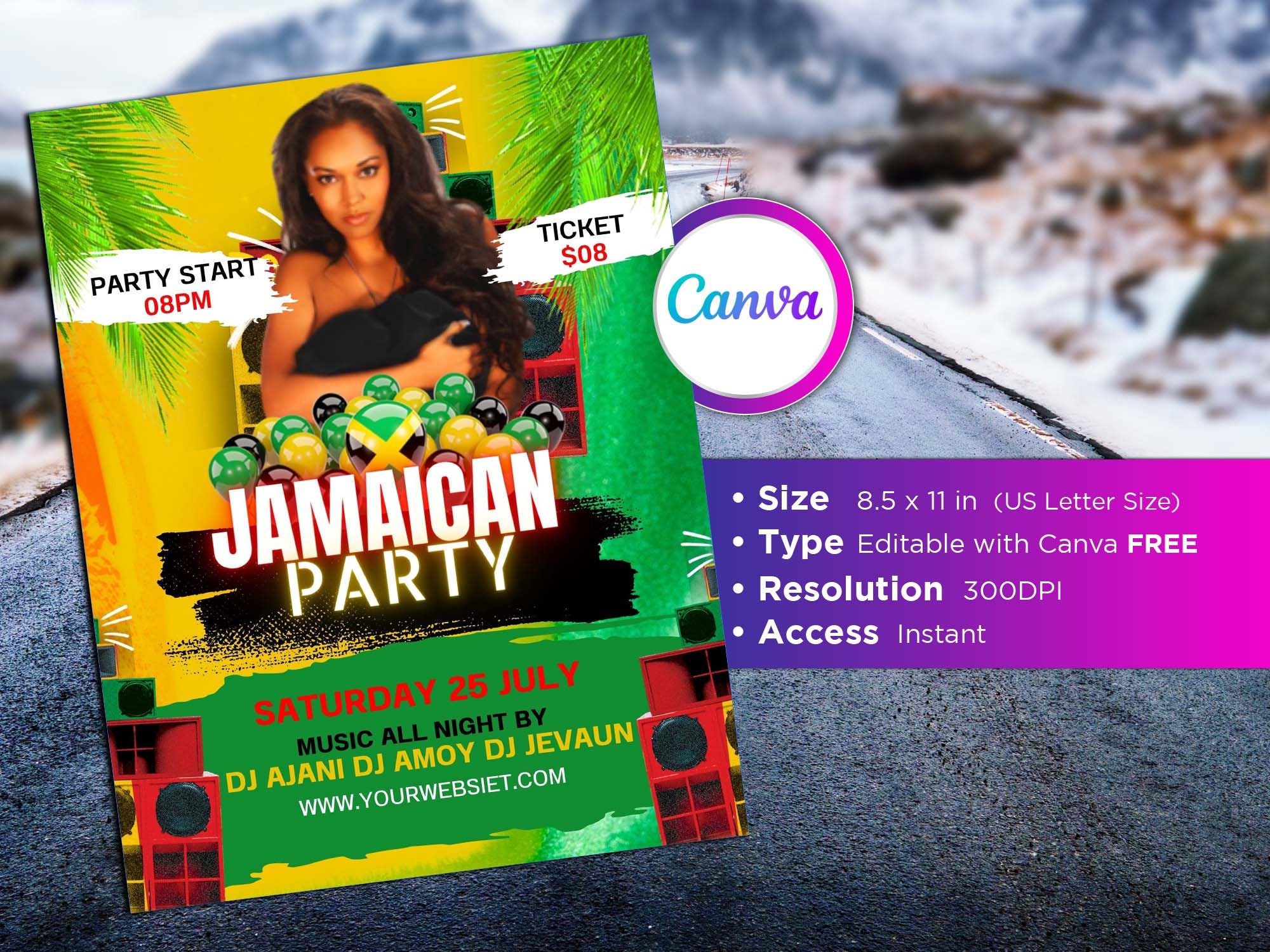 Jamaican Party Flyer Editable Canva Template US Letter Size. - Etsy