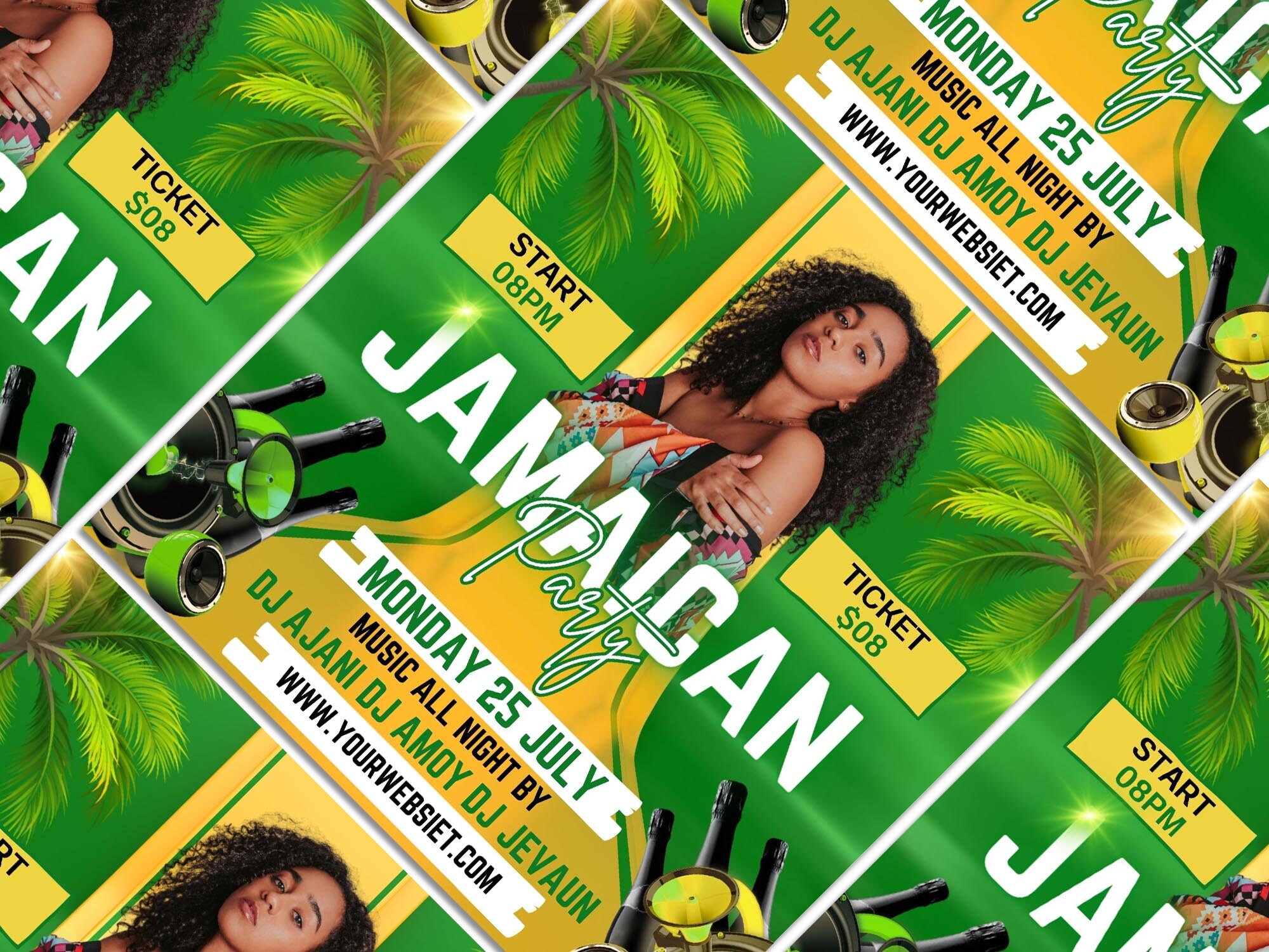 Jamaican Party Flyer Canva Template for DIY Social Media Marketing. Etsy