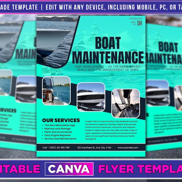 Boat Maintenance Flyer Editable Canva Template.