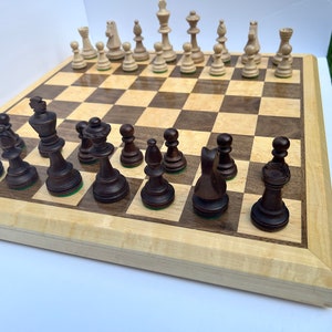Handcrafted Hardwood Dark Walnut and Bird&#39;s Eye Maple Chessboard