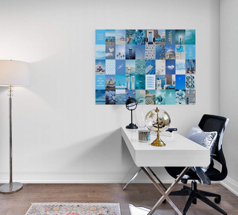 Blue Wall Collage Kit, Blue Aesthetic Photo Collage Kit, Picture
