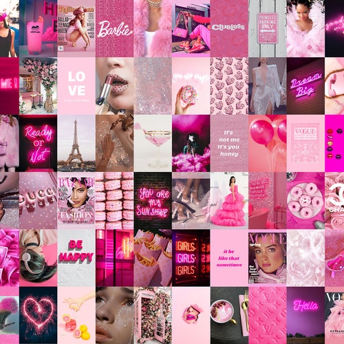 Photo Wall Collage Kit Boujee Hot Pink Baddie Aesthetic set - Etsy