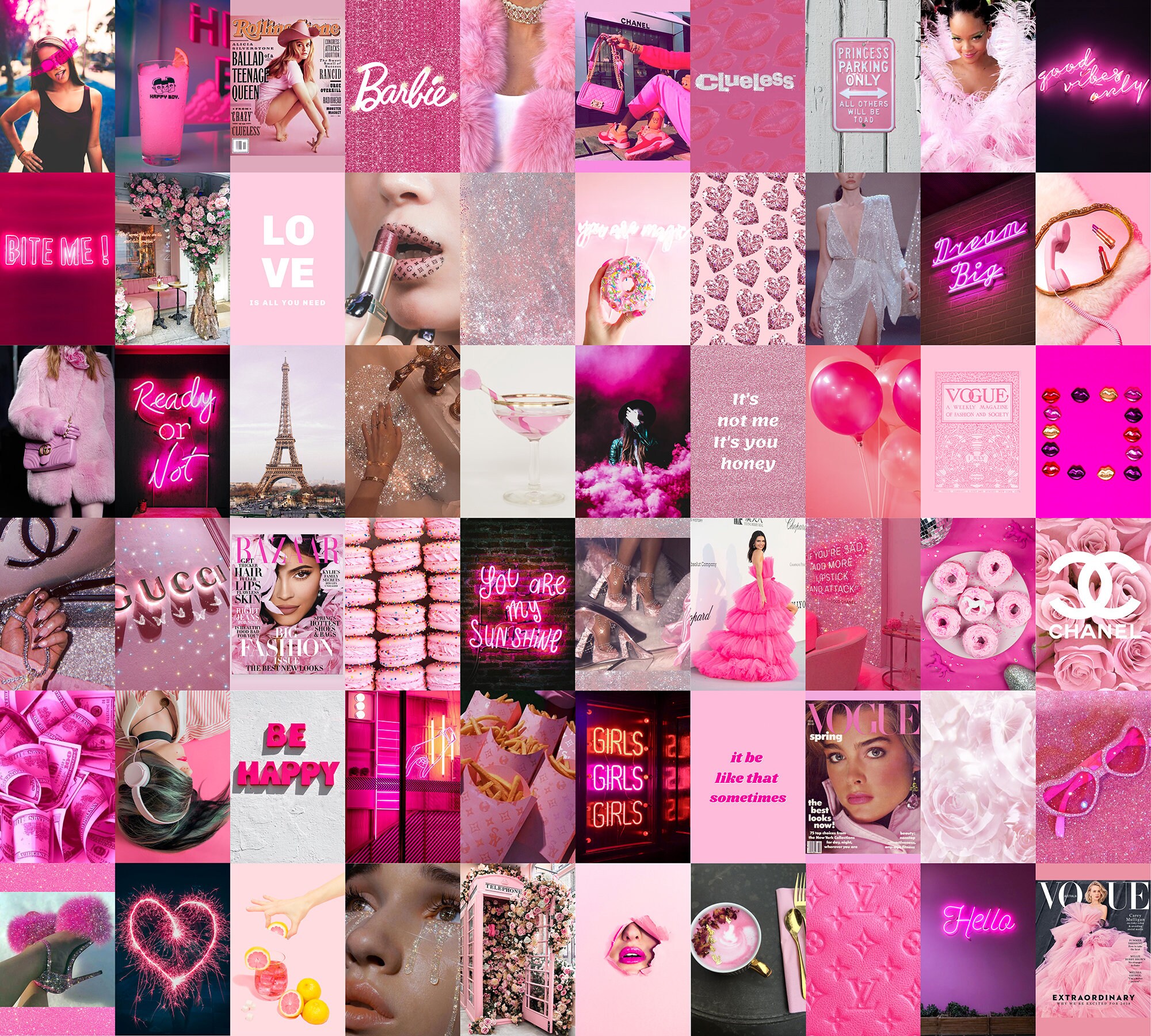 Boujee Pink Wall Collage Kit Neon Pink Pictures Baddie - Etsy