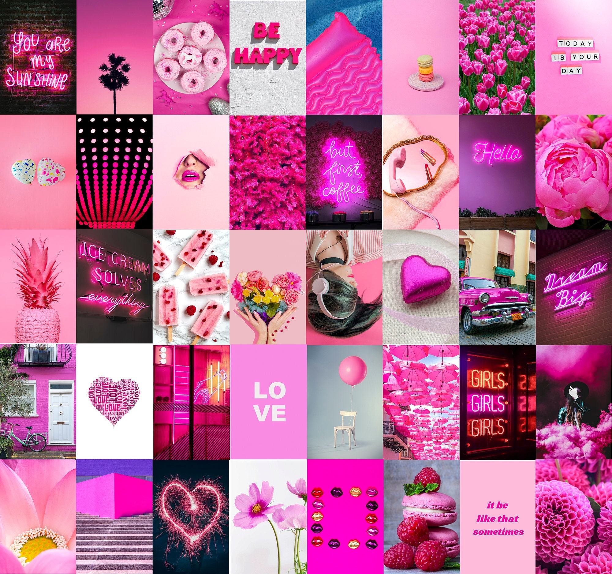 Neon Pink Wall Collage Kit DIGITAL, Hot Pink Aesthetic Room Decor, Teen
