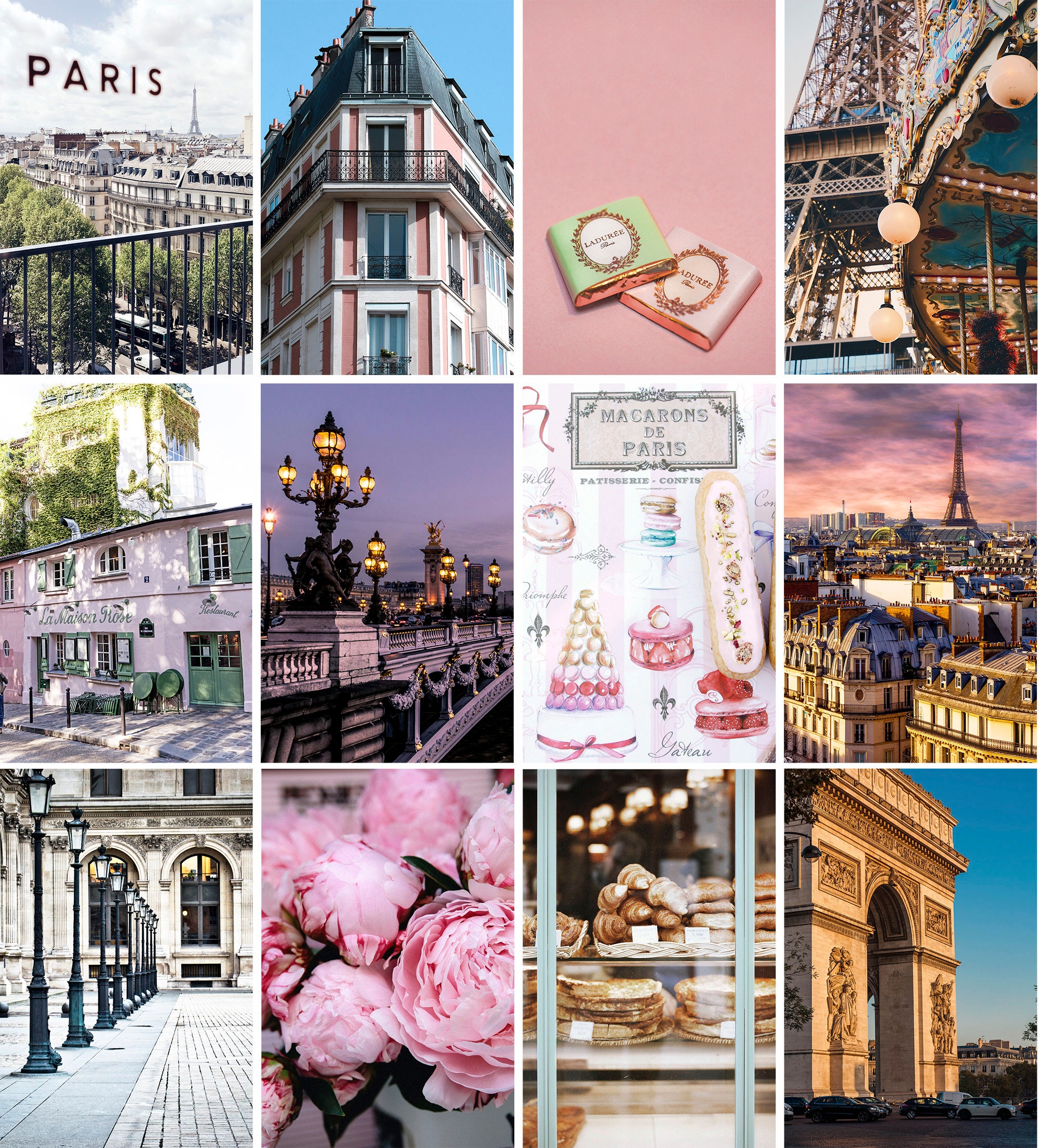 Paris Collage Kit, Pink Aesthetic Photo Wall Collage, Teen Girl Room Art,  Travel Picture Collage, City Prints, Teen Girl Gift, Dorm Decor - Etsy