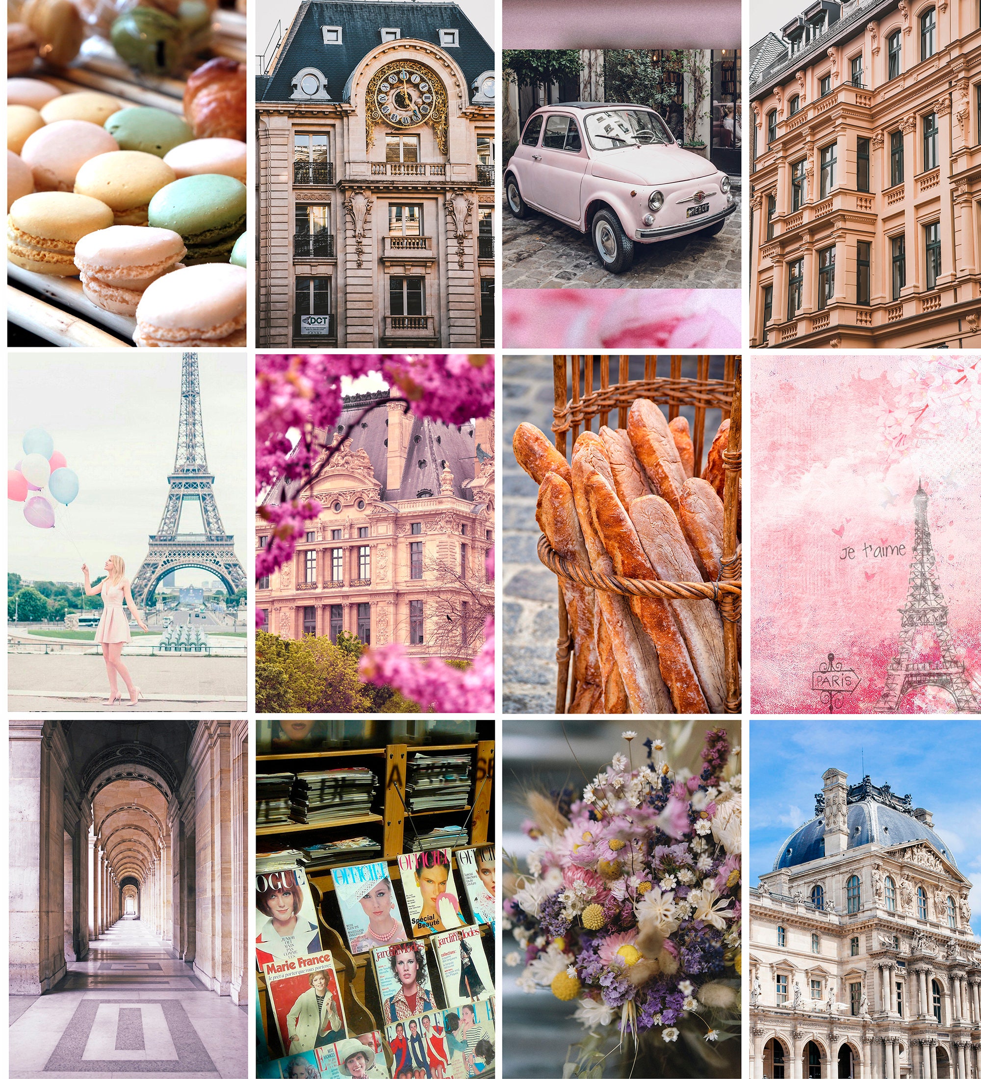 Paris Collage Aesthetic Collage, Girl Teen Decor Photo Room Wall Prints, City Picture Pink Kit, Dorm Travel Etsy Teen Girl Art, Collage, Gift, 